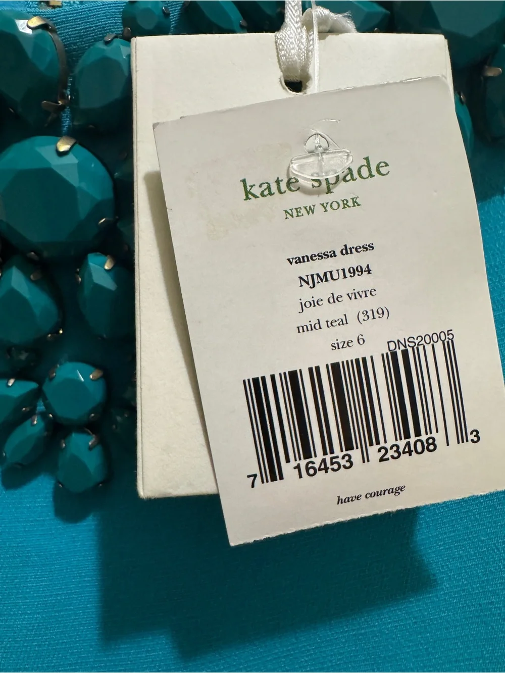 NWT Kate Spade Teal Embellished Dress Size 6